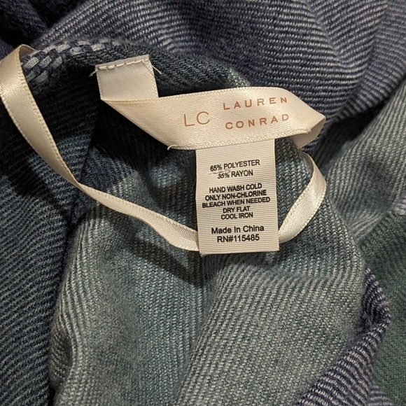 LC Lauren Conrad Women's One Size Tri-Blue Gingham Patchwork Open Cardigan Cape - Picture 5 of 5